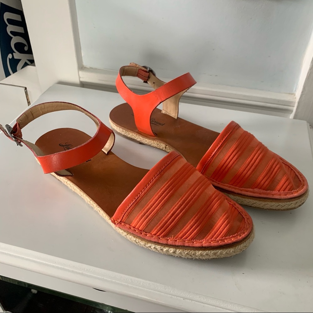Lucky Brand Orange Leather Jute Espadrille Closed Toe Flat Sandal | Size 8.5